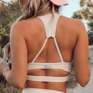 BOMBSHELL SPORTSWEAR Lounge Rib Sports Bra Oatmeal - NWOT